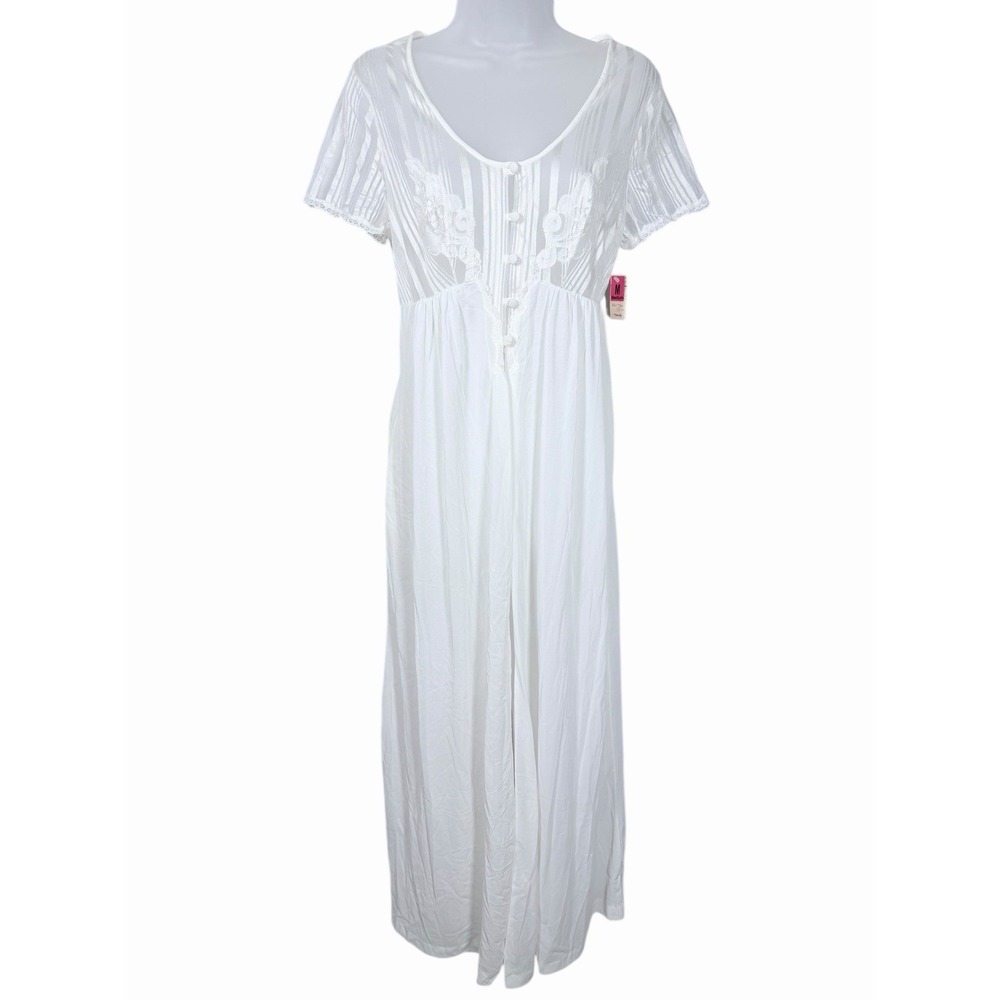 Vintage 70s White Lace Bridal Slip Dress Sheer Satin Nightgown Wedding Lingerie